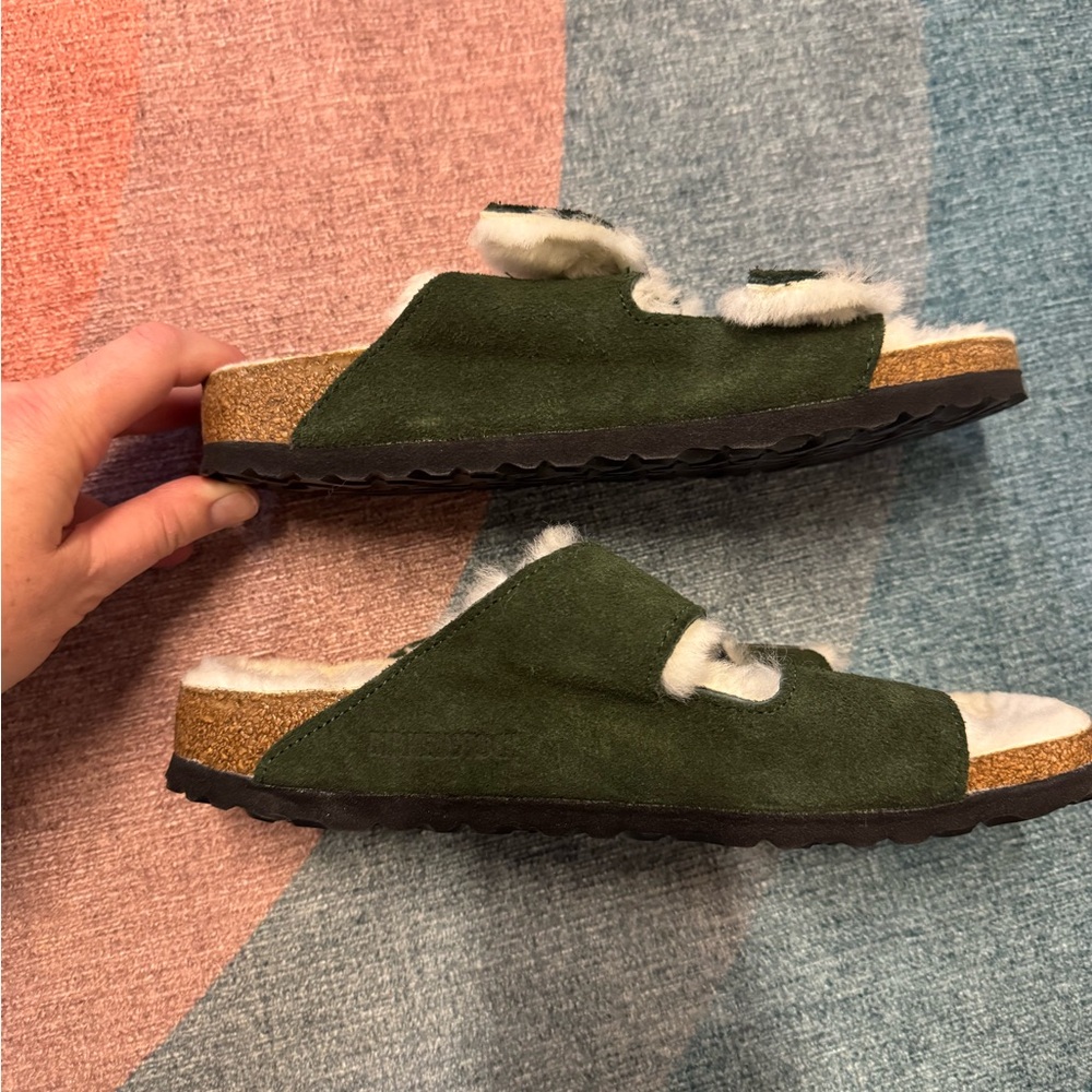 Birkenstock Arizona Shearling Suede Leather Mountain View Green Sandals EU39 - Picture 8 of 9